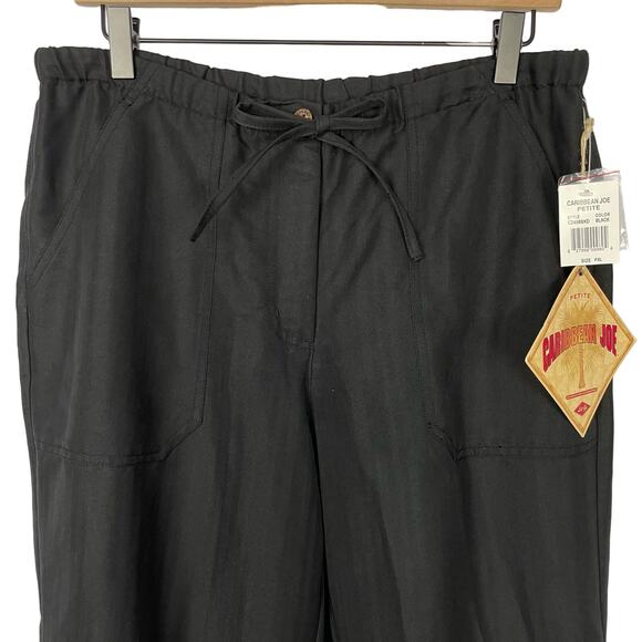 Caribbean Joe | NWT Black Rayon Blend Drawstring Wide Leg Capris Cropped Pants - Picture 3 of 8